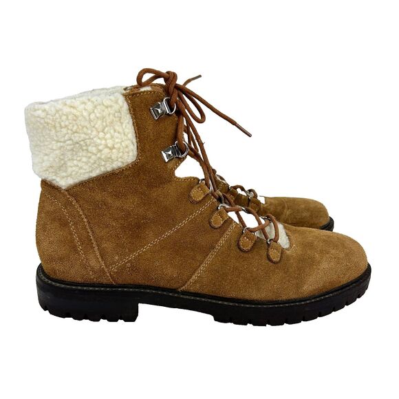 Marc Fisher Hopee Nordic Shearling Lined Lace Up Boots Tan Suede Combat Lug 11 - Picture 1 of 11